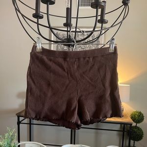 Tiger Mist Brown Ribbed Lettuce-Edged Shorts